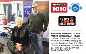 Read more about the article RUTH’S CHRIS STEAK HOUSE CO-FRANCHISEE LANA DUKE GAVE NEWSTALK 1010 THE SCOOP